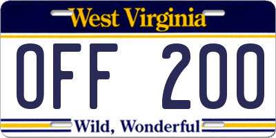 WV license plate OFF200
