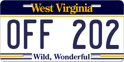 WV license plate OFF202