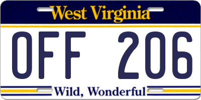 WV license plate OFF206