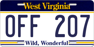WV license plate OFF207