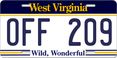 WV license plate OFF209
