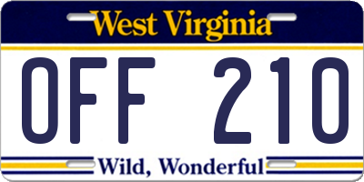 WV license plate OFF210