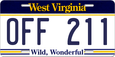 WV license plate OFF211