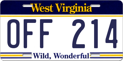 WV license plate OFF214