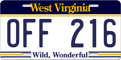 WV license plate OFF216