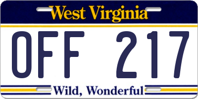 WV license plate OFF217