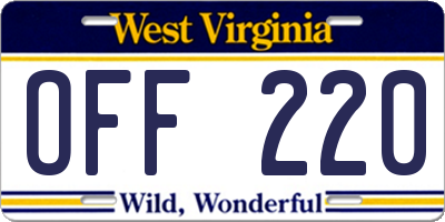 WV license plate OFF220