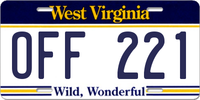 WV license plate OFF221