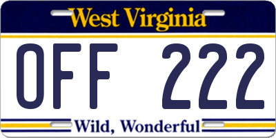 WV license plate OFF222