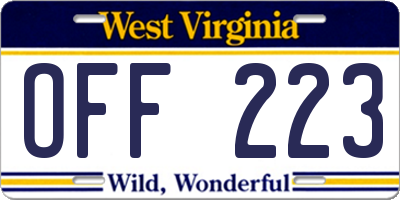 WV license plate OFF223