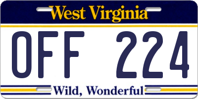 WV license plate OFF224