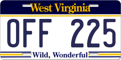WV license plate OFF225
