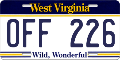 WV license plate OFF226