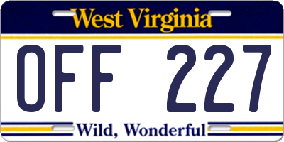 WV license plate OFF227