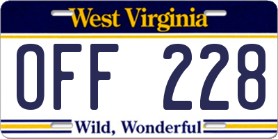 WV license plate OFF228