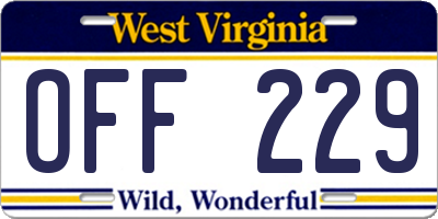 WV license plate OFF229