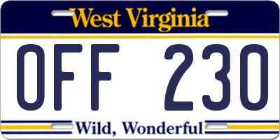 WV license plate OFF230