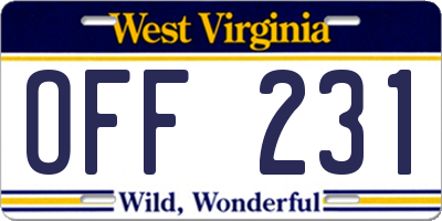 WV license plate OFF231
