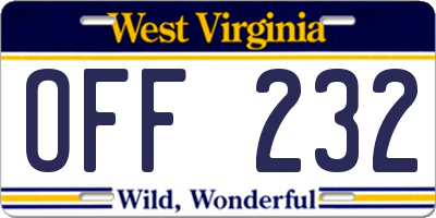 WV license plate OFF232