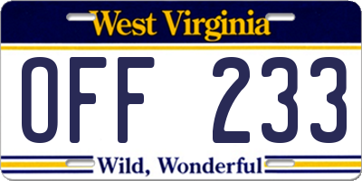 WV license plate OFF233