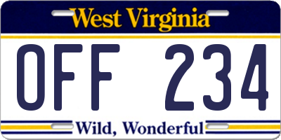 WV license plate OFF234