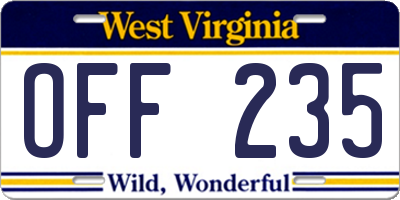 WV license plate OFF235