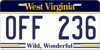 WV license plate OFF236
