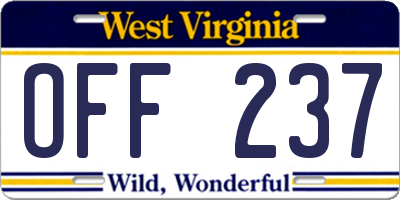 WV license plate OFF237