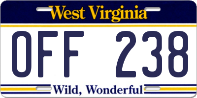 WV license plate OFF238