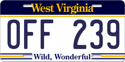WV license plate OFF239