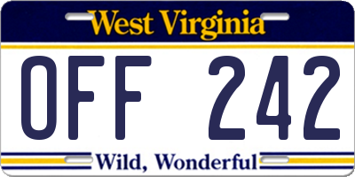 WV license plate OFF242