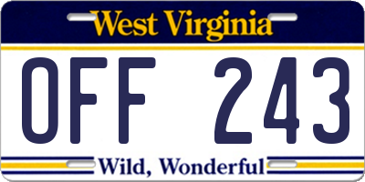 WV license plate OFF243