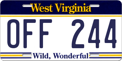 WV license plate OFF244