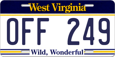 WV license plate OFF249
