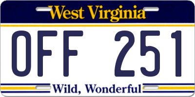 WV license plate OFF251