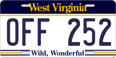 WV license plate OFF252