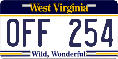 WV license plate OFF254