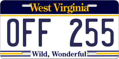 WV license plate OFF255