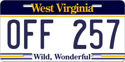 WV license plate OFF257