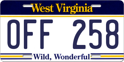WV license plate OFF258