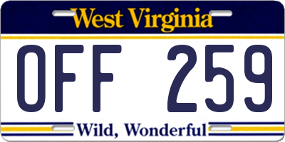 WV license plate OFF259