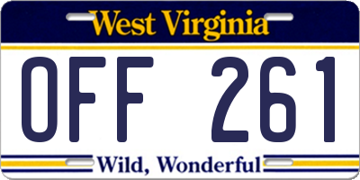 WV license plate OFF261