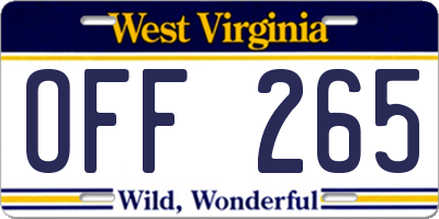 WV license plate OFF265