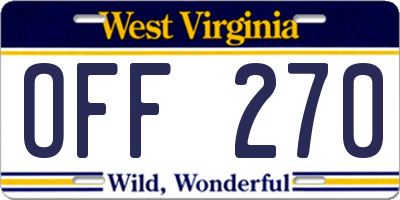 WV license plate OFF270