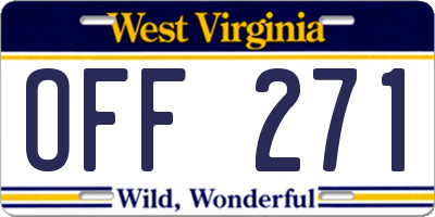 WV license plate OFF271
