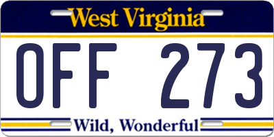 WV license plate OFF273