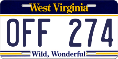 WV license plate OFF274