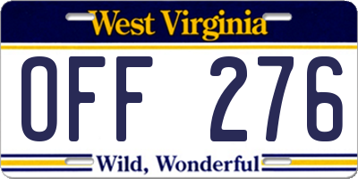 WV license plate OFF276
