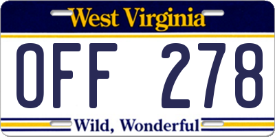 WV license plate OFF278