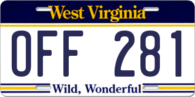 WV license plate OFF281